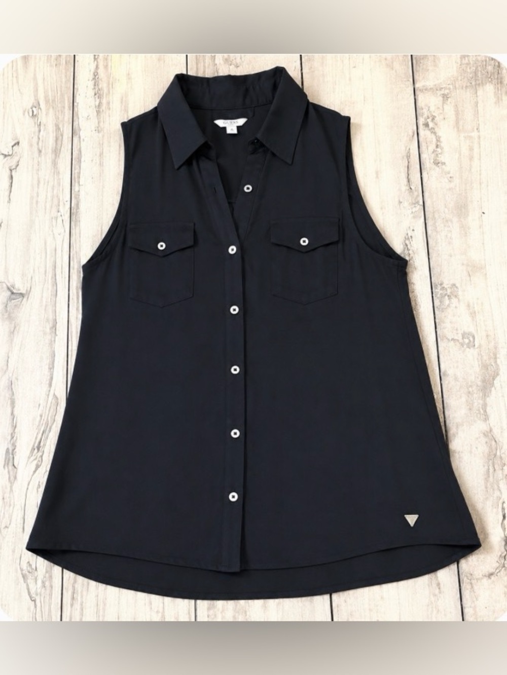 Guess Black Sleeveless Button-Down Shirt Size Medium